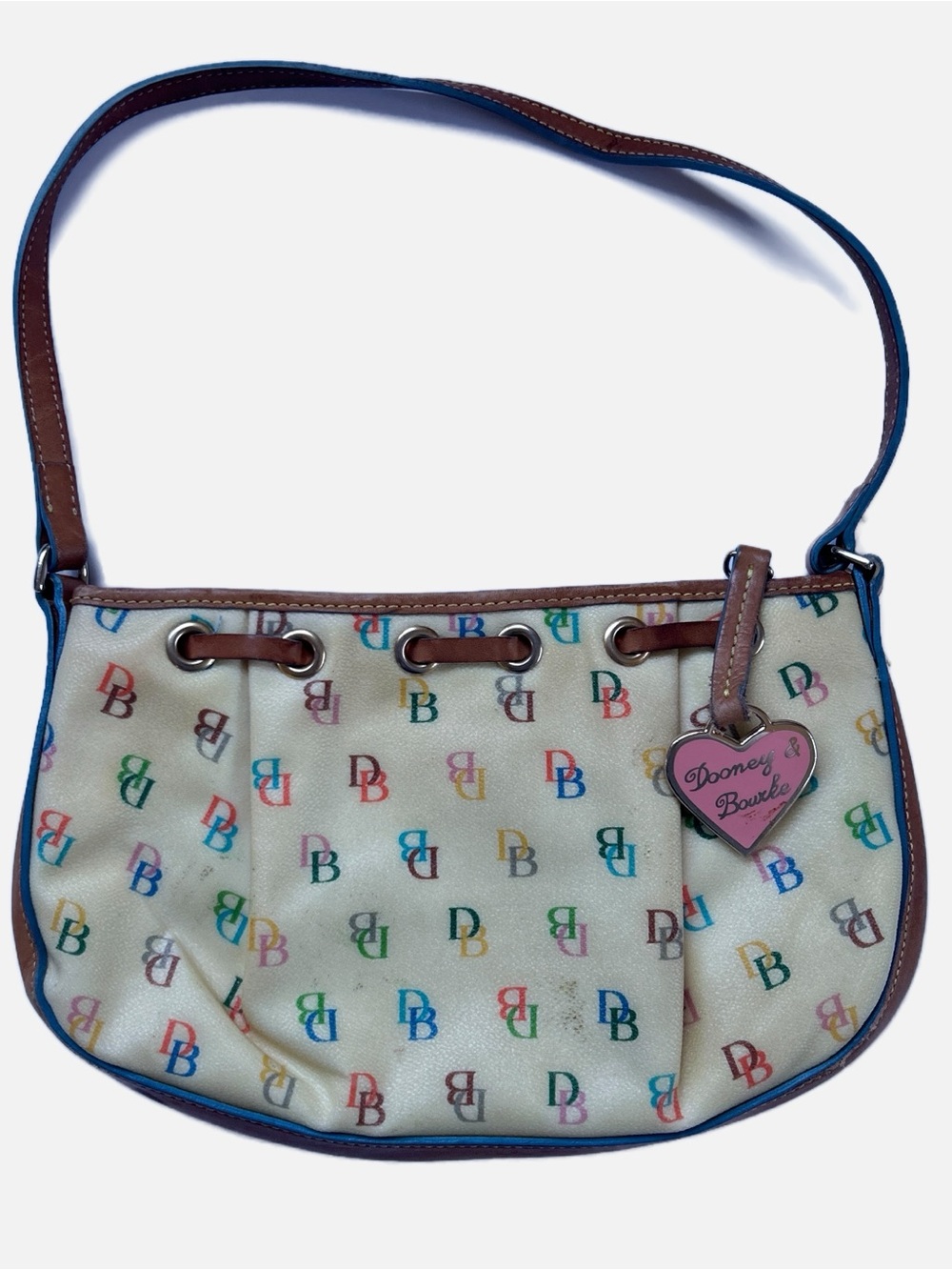 Vintage Y2K Dooney & Bourke Multicolored DB Monogram Drawstring Shoulder Bag